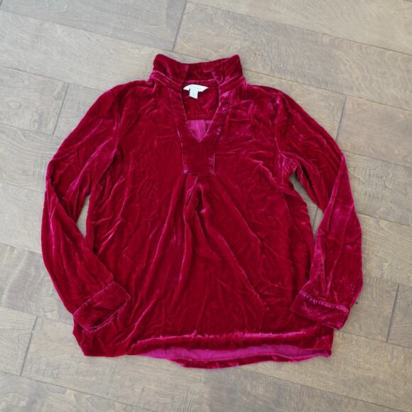 Sundance Shirt Womens S Raspberry Red Silk Blend Velvet Nuance Collared Pullover - Picture 7 of 8